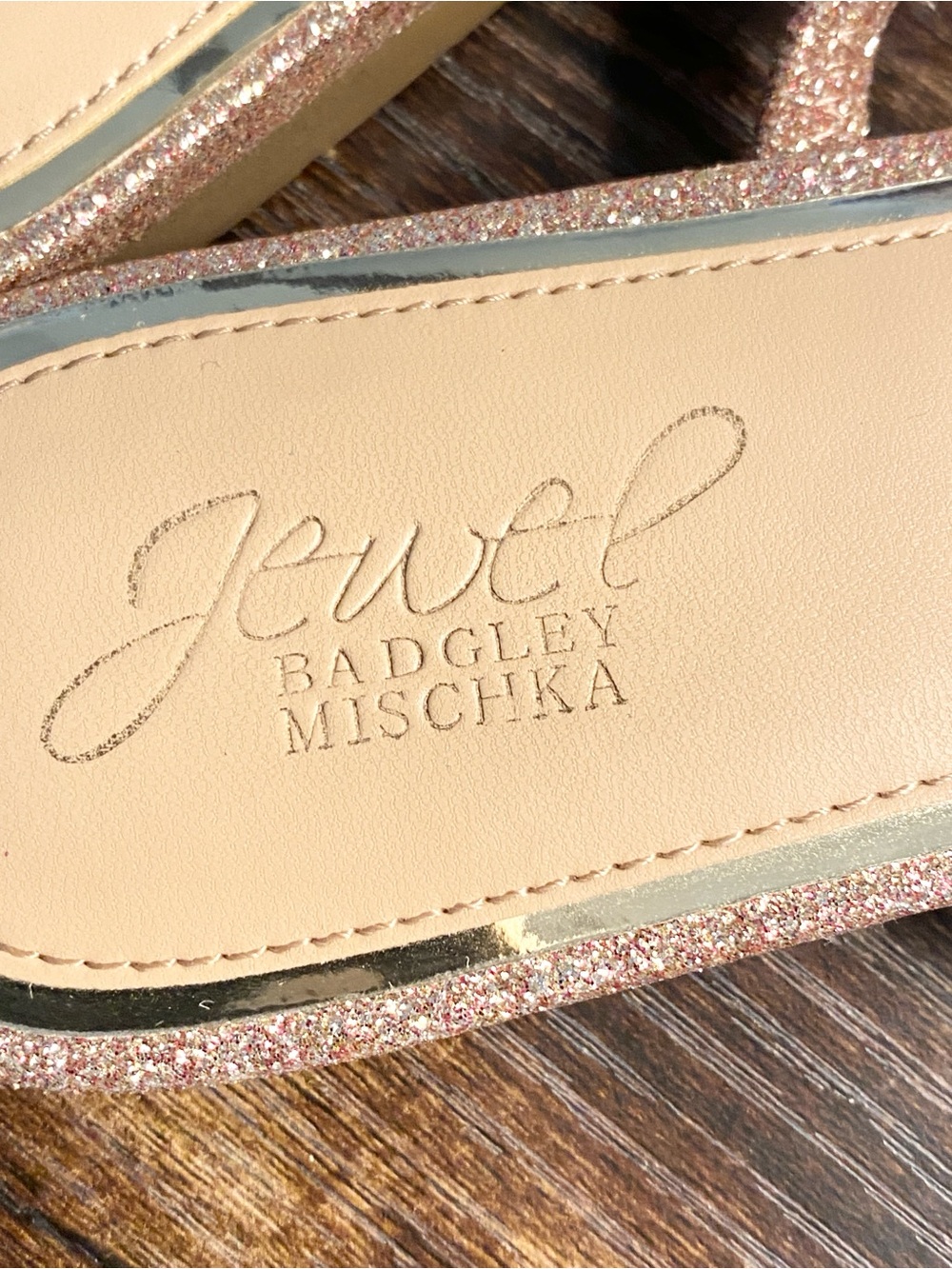 Jewel Badgley Mischka Rose Gold Rhinestone & Pearl Slide Sandal Flats Bridal - Picture 3 of 4